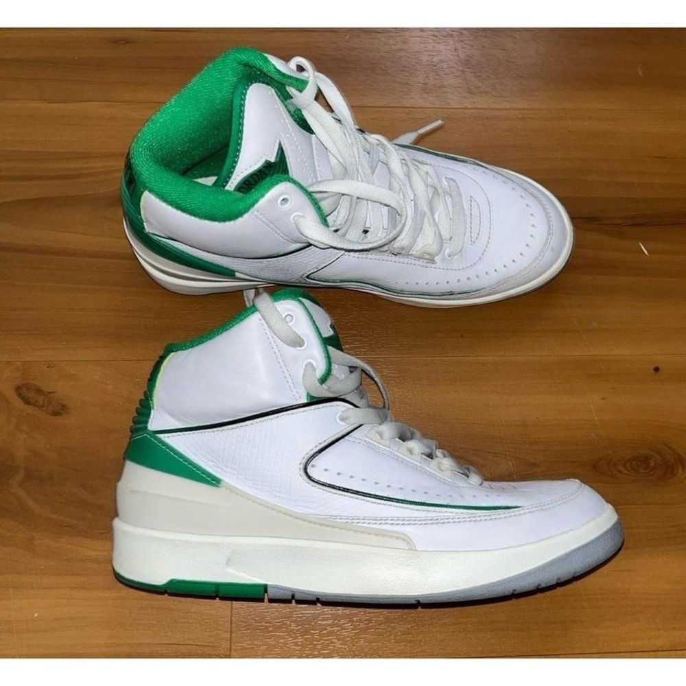 Kids Nike Air Jordan 2 Retro "Lucky Green" Basketball Lace Up Sneakers‎ Shoes